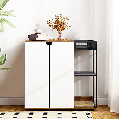 Double Cat Litter Box Cabinet with Rattan Doors, Hidden Furniture, Rustic Brown, 47" Long