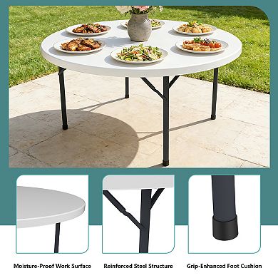PATIOEASY 71 Inch Blow Molded Round Table for Banquets Events and Gatherings Plastic