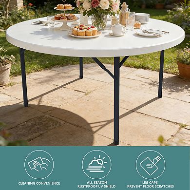 PATIOEASY 71 Inch Blow Molded Round Table for Banquets Events and Gatherings Plastic