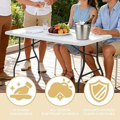 PATIOEASY 5 Foot Blow Molding Table Reinforced Legs Rounded Corners All Purpose Dining Table
