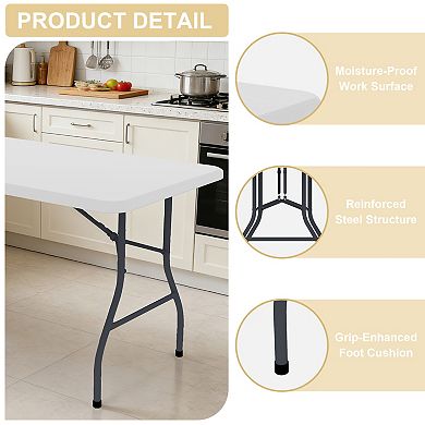 PATIOEASY 5 Foot Blow Molding Table Reinforced Legs Rounded Corners All Purpose Dining Table