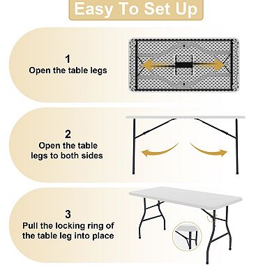PATIOEASY 5 Foot Blow Molding Table Reinforced Legs Rounded Corners All Purpose Dining Table
