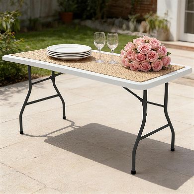 PATIOEASY 5 Foot Blow Molding Table Reinforced Legs Rounded Corners All Purpose Dining Table