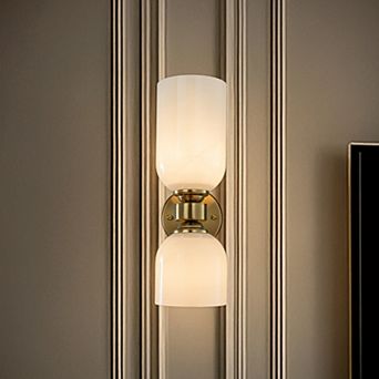 Vintage Brass 2-Light Wall Sconce with Milky Glass Shades Dimmable Vanity For Bathroom Or Hallway
