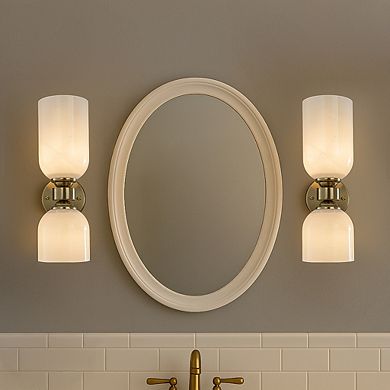 Vintage Brass 2-Light Wall Sconce with Milky Glass Shades Dimmable Vanity For Bathroom Or Hallway