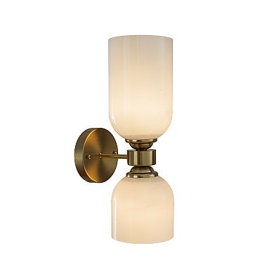 Vintage Brass 2-Light Wall Sconce with Milky Glass Shades Dimmable Vanity For Bathroom Or Hallway