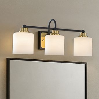 W21'' 3-Light Modern Elegant Brass And Black Bathrooom Vanity Light With Milk White Glass Shades