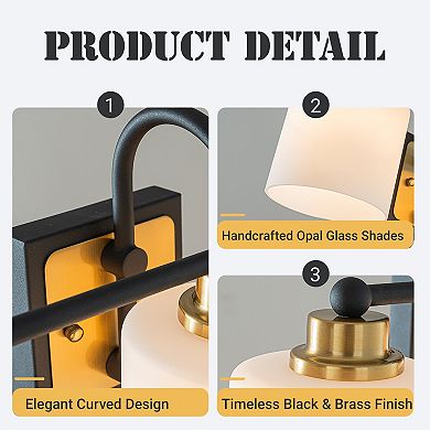 W21'' 3-Light Modern Elegant Brass And Black Bathrooom Vanity Light With Milk White Glass Shades