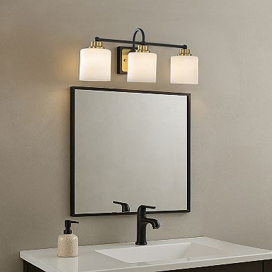 W21'' 3-Light Modern Elegant Brass And Black Bathrooom Vanity Light With Milk White Glass Shades