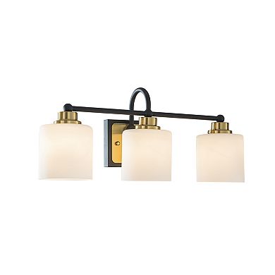 W21'' 3-Light Modern Elegant Brass And Black Bathrooom Vanity Light With Milk White Glass Shades
