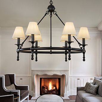 Vintage Black Chandelier 6-Light Classic Pendant Fixture Elegant Interior Lighting With White Shades
