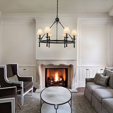 Vintage Black Chandelier 6-Light Classic Pendant Fixture Elegant Interior Lighting With White Shades