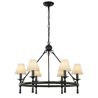 Vintage Black Chandelier 6-Light Classic Pendant Fixture Elegant Interior Lighting With White Shades