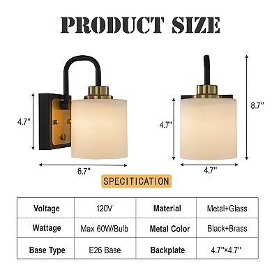 W5'' 1-Light Modern Elegant Brass And Black Bathrooom Vanity Light With Milk White Glass Shades