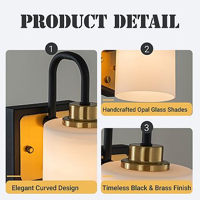 W5'' 1-Light Modern Elegant Brass And Black Bathrooom Vanity Light With Milk White Glass Shades