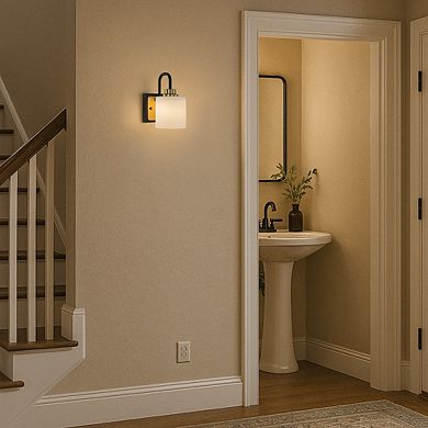 W5'' 1-Light Modern Elegant Brass And Black Bathrooom Vanity Light With Milk White Glass Shades