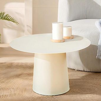 W24" Mid Century Modern Metal Single Round Coffee Table in Chalk White for Living Room