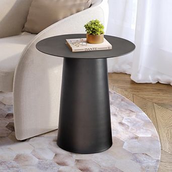 W17.7" Modern and Contemporary Matte Black Single Round Coffee Table Sturdy Iron Base Eleg