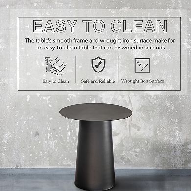 W17.7" Modern and Contemporary Matte Black Single Round Coffee Table Sturdy Iron Base Eleg