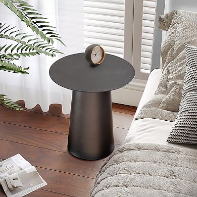 W17.7" Modern and Contemporary Matte Black Single Round Coffee Table Sturdy Iron Base Eleg