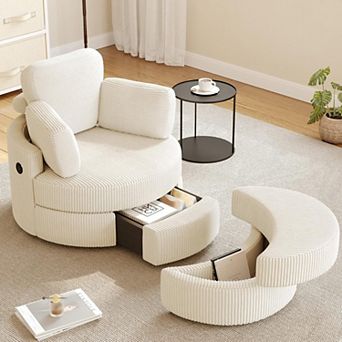 Swivel Accent Chair with Ottoman 360° Round Lounge Sofa, Cuddle Chair with Pillow for Living Room