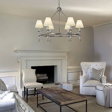 Vintage Nickel Chandelier 6-Light Classic Pendant Fixture Elegant Interior Lighting With White Shade