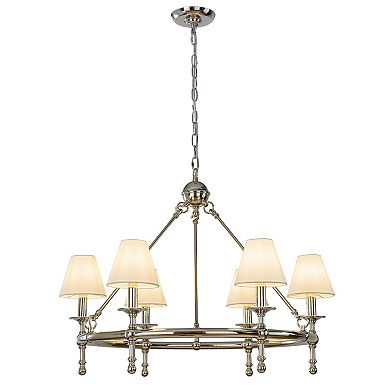 Vintage Nickel Chandelier 6-Light Classic Pendant Fixture Elegant Interior Lighting With White Shade