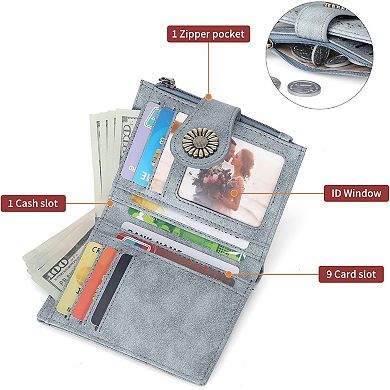 Small Wallets for Women with Bifold RFID Blocking & Zipper Coin Pocket