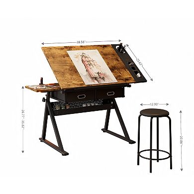 Lufeiya Adjustable Drafting Table with Tilting Desktop and Storage Drawers, writing Desk