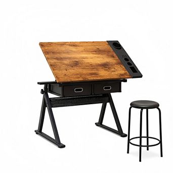 Lufeiya Adjustable Drafting Table with Tilting Desktop and Storage Drawers, writing Desk