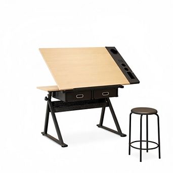 Lufeiya Adjustable Drafting Table with Tilting Desktop and Storage Drawers, writing Desk
