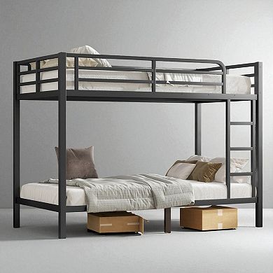 Lufeiya Twin XL Over Twin XL Metal Bunk Bed Frame with Guardrails and Under-Bed Storage,Space-Saving