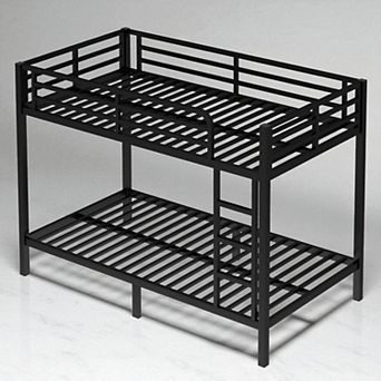 Lufeiya Twin XL Over Twin XL Metal Bunk Bed Frame with Guardrails and Under-Bed Storage,Space-Saving