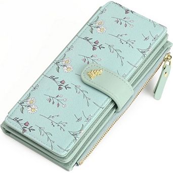 Women’s Minimalist RFID Blocking Large Capacity Wallet, Trifold PU Leather Floral