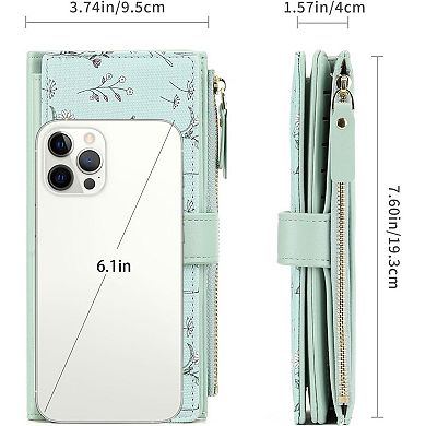 Women’s Minimalist RFID Blocking Large Capacity Wallet, Trifold PU Leather Floral