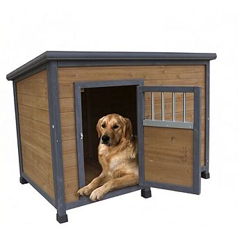 IFMALL Large Solid Wood Outdoor Pet House with Waterproof Roof