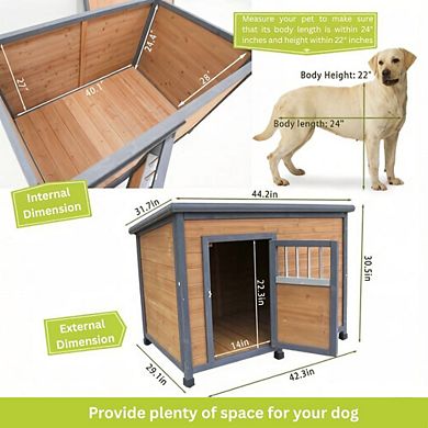 IFMALL Large Solid Wood Outdoor Pet House with Waterproof Roof