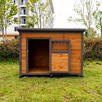 IFMALL Large Solid Wood Outdoor Pet House with Waterproof Roof
