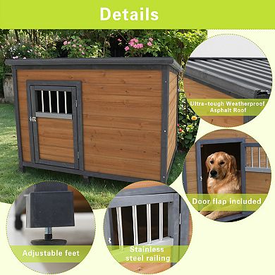 IFMALL Large Solid Wood Outdoor Pet House with Waterproof Roof