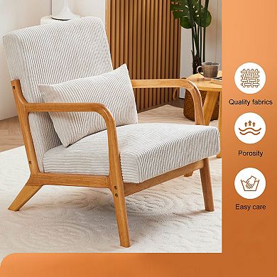 Lufeiya Upholstered Accent Chair with Pillow, Solid Rubberwood Frame Arm Chair (Not Included Table)