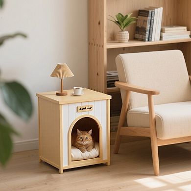 IFMALL Solid Wood Indoor Pet House and Side Table Shelter Small Cats Dogs