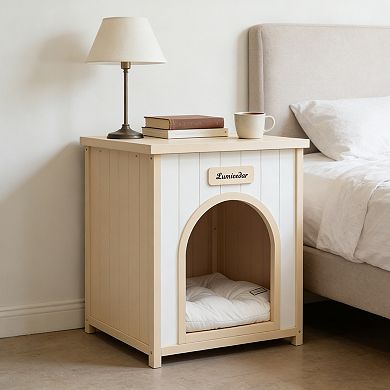 IFMALL Solid Wood Indoor Pet House and Side Table Shelter Small Cats Dogs