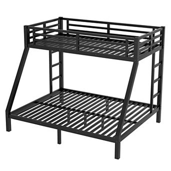 Lufeiya Twin XL over Queen Metal Bunk Bed with Dual Ladders, Under-Bed Storage, Guardrails,9 support