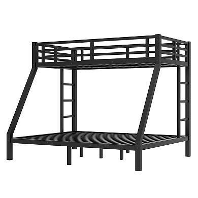 Lufeiya Twin XL over Queen Metal Bunk Bed with Dual Ladders, Under-Bed Storage, Guardrails,9 support