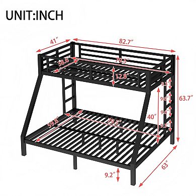 Lufeiya Twin XL over Queen Metal Bunk Bed with Dual Ladders, Under-Bed Storage, Guardrails,9 support
