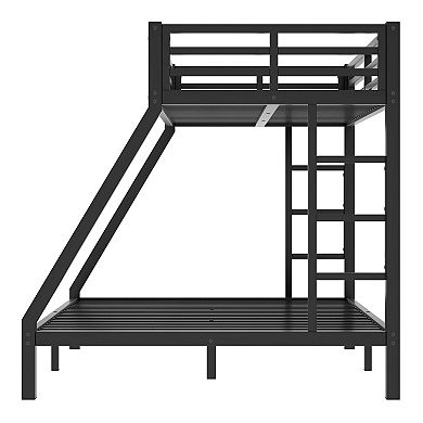 Lufeiya Twin XL over Queen Metal Bunk Bed with Dual Ladders, Under-Bed Storage, Guardrails,9 support