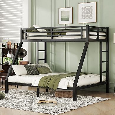 Lufeiya Twin XL over Queen Metal Bunk Bed with Dual Ladders, Under-Bed Storage, Guardrails,9 support