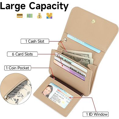Women's RFID Blocking Slim Card Wallet, PU Leather Keychain Wallet for Daily Use & Travel