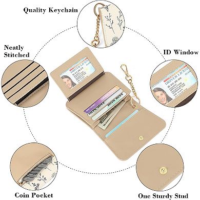Women's RFID Blocking Slim Card Wallet, PU Leather Keychain Wallet for Daily Use & Travel