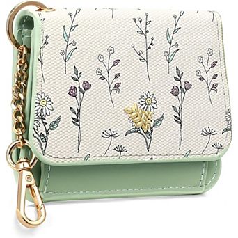 Women's RFID Blocking Slim Card Wallet, PU Leather Keychain Wallet for Daily Use & Travel